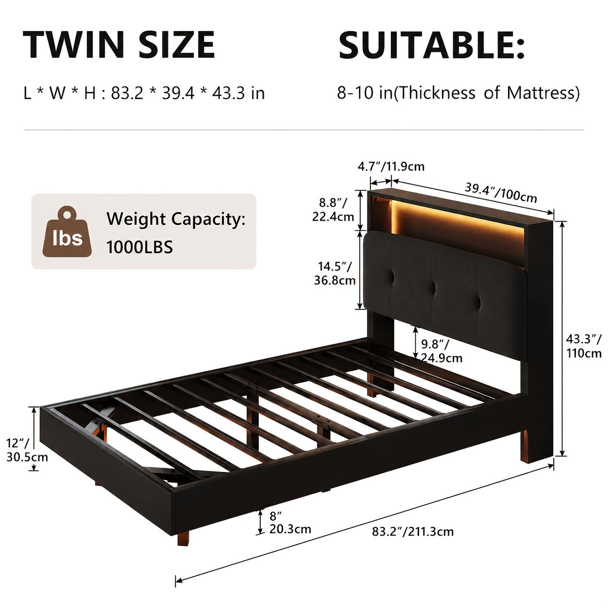 modern bed frame led lightings storage headboard - Temu