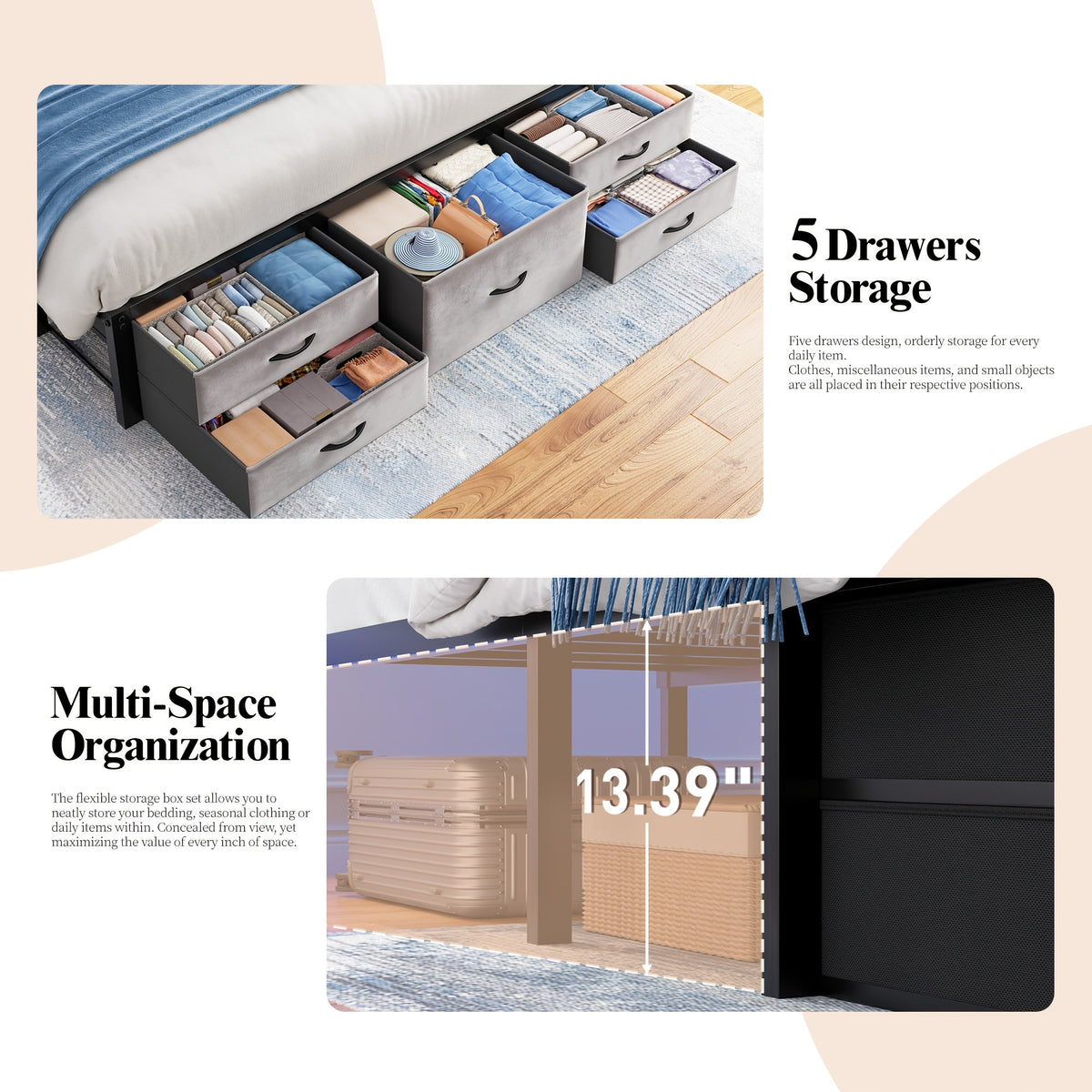 king queen full size velvet bed frame 5 storage drawers - Temu