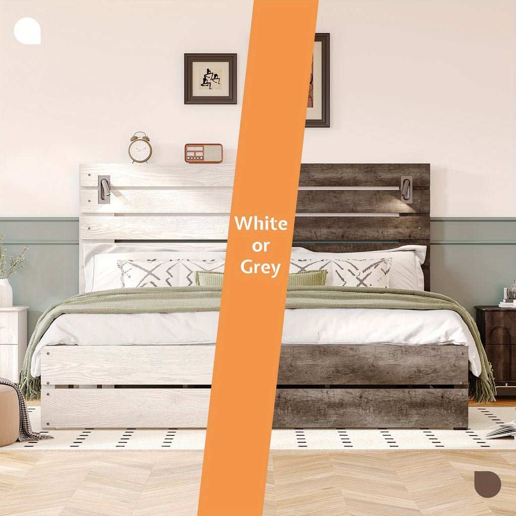 farmhouse platform bed frame 51 high headboard built - Temu