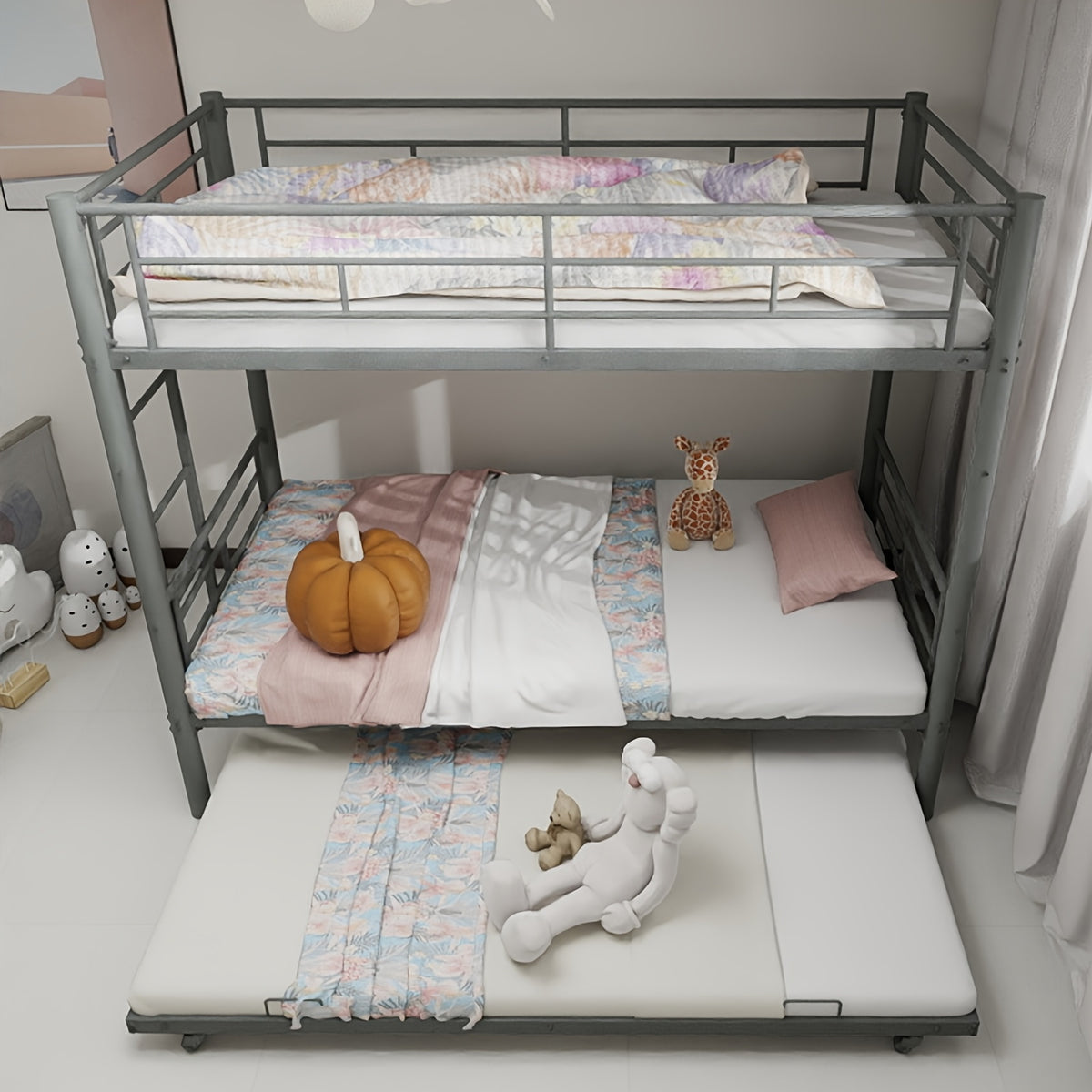 77 l metal bunk bed trundle twin bunk bed ladder - Temu