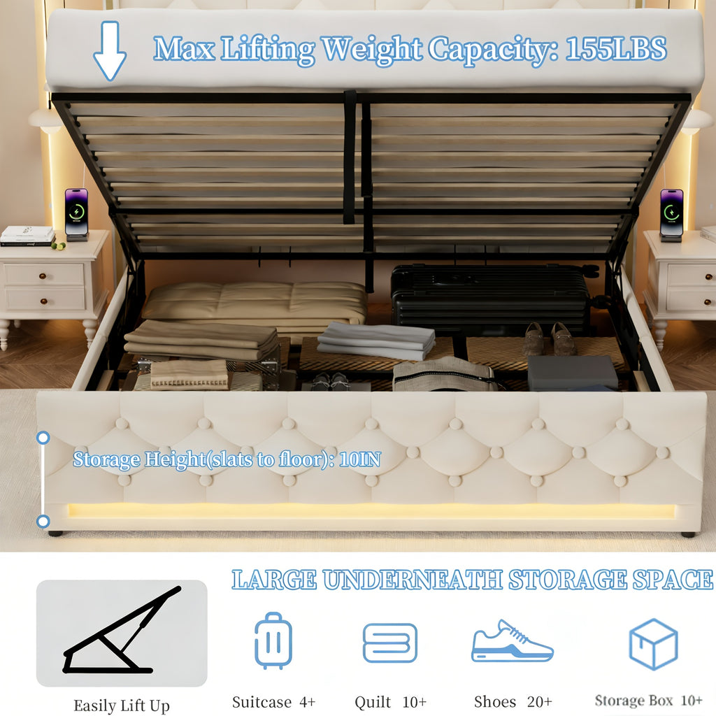 upholstered bed frame lift storage bed tall bed frame camas - Temu