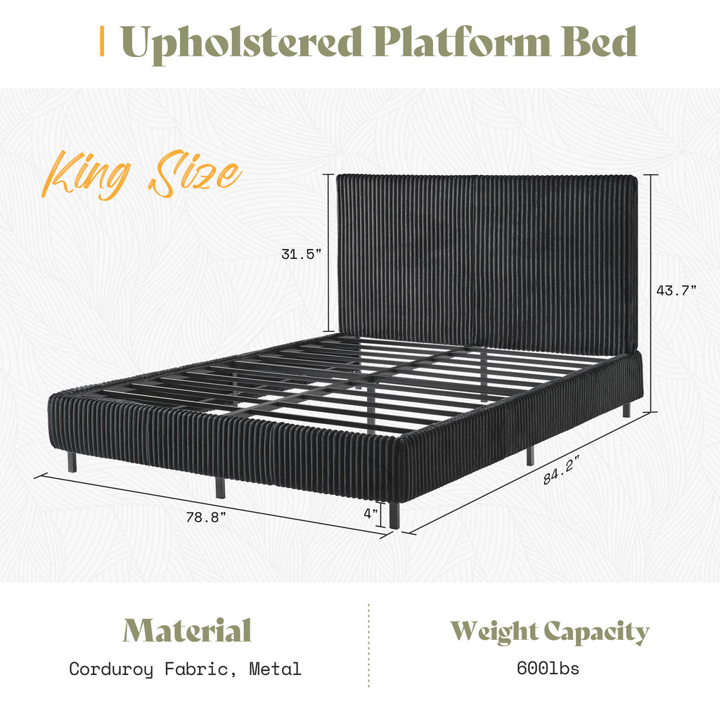 platform bed frame upholstered corduroy headboard fully - Temu