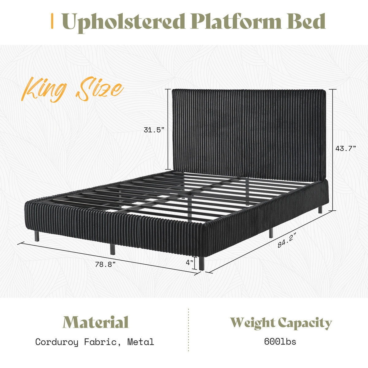 platform bed frame upholstered corduroy headboard fully - Temu
