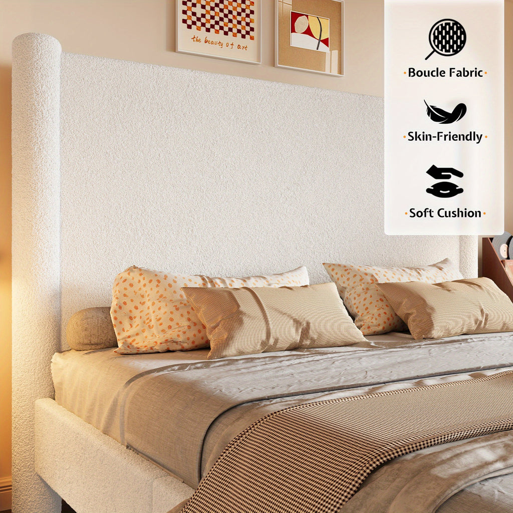 boucle upholstered bed frame platform bed gentle - Temu