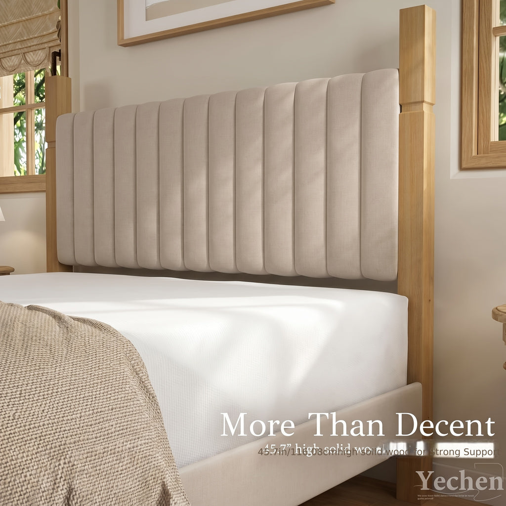 modern solid wood bed frame a vertical striped headboard - Temu