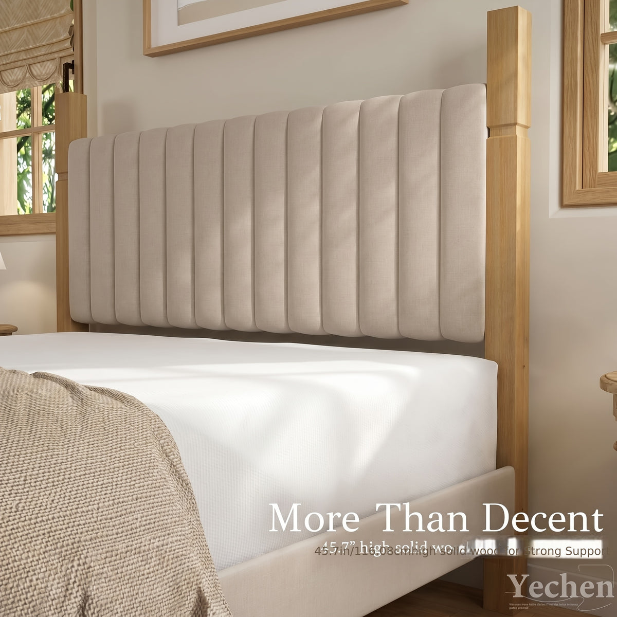 modern solid wood bed frame a vertical striped headboard - Temu