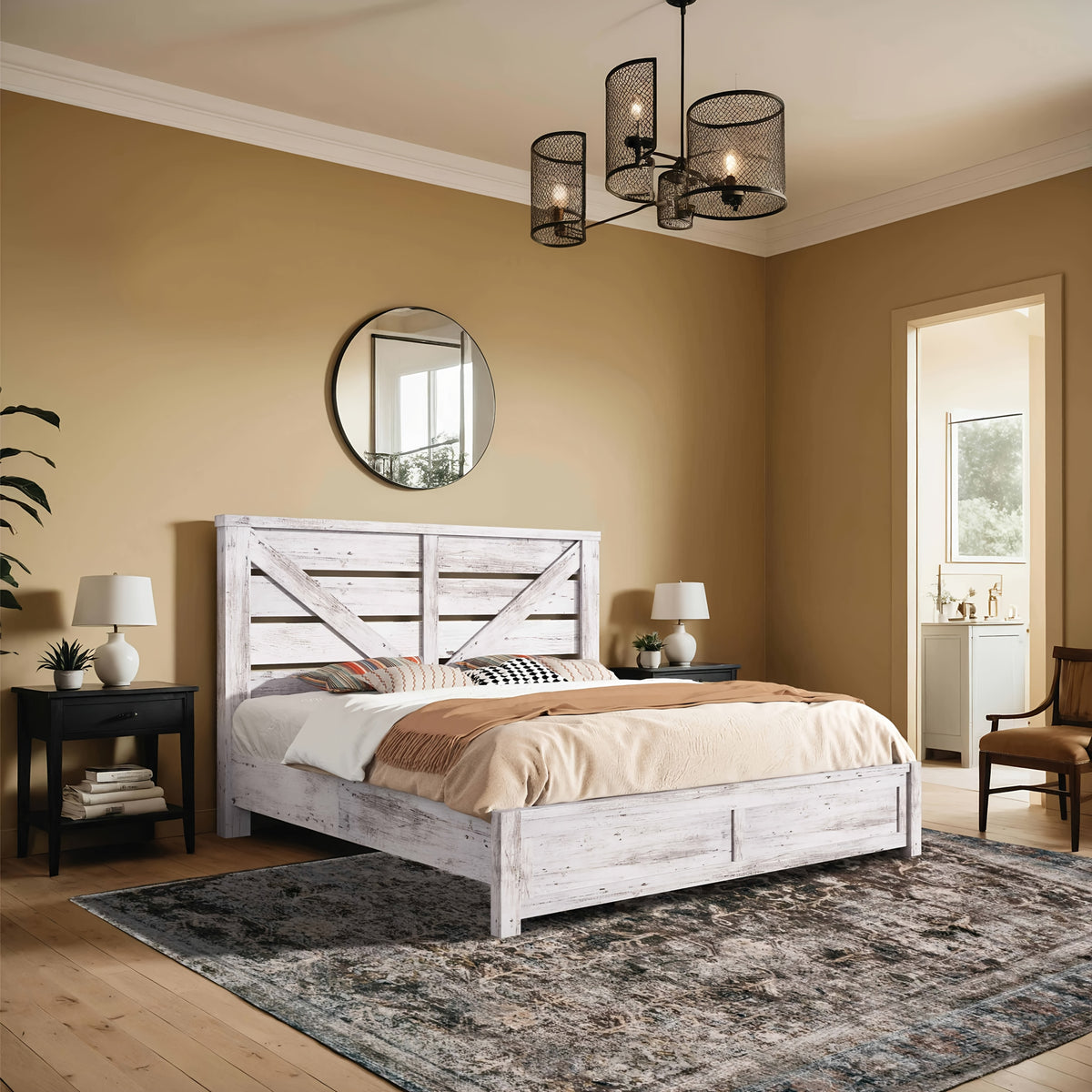 farmhouse bed frame 49 2 barn door headboard platform bed - Temu
