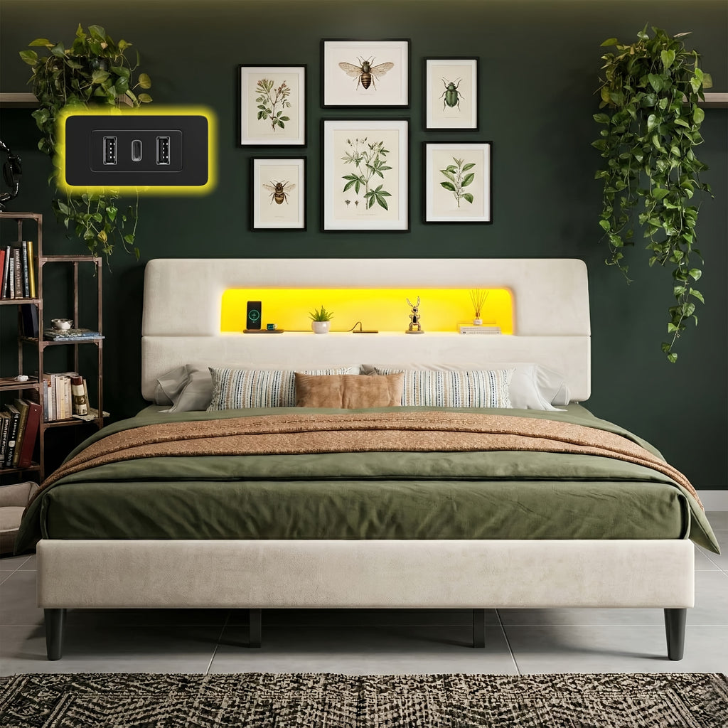 king queen full twin bed frame velvet material soft - Temu