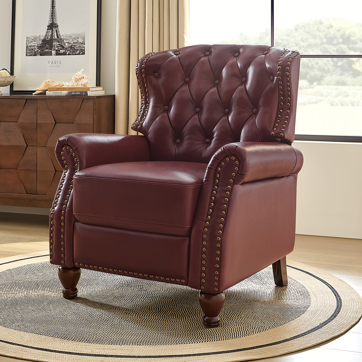 genuine leather recliner chair solid wood legs modern - Temu