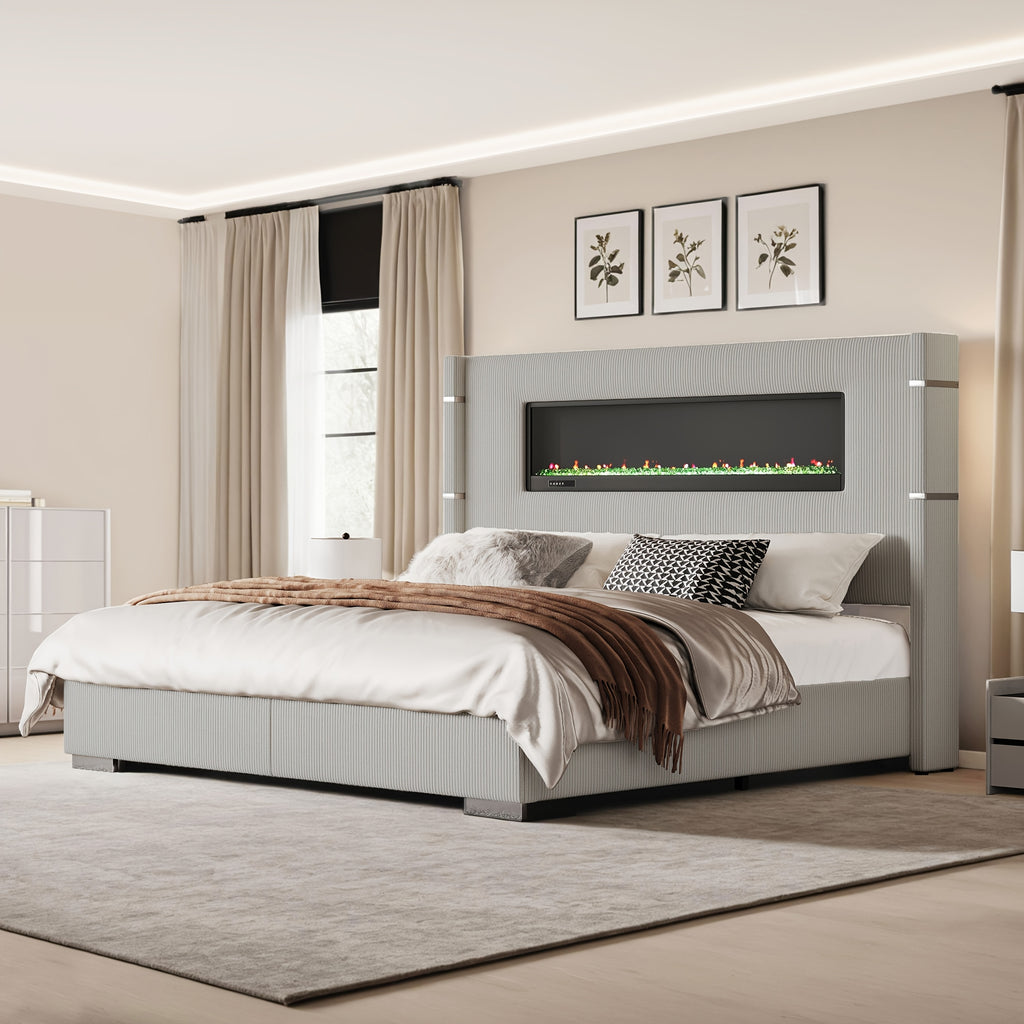 contemporary wingback bed frame integrated fireplace 60 4 - Temu