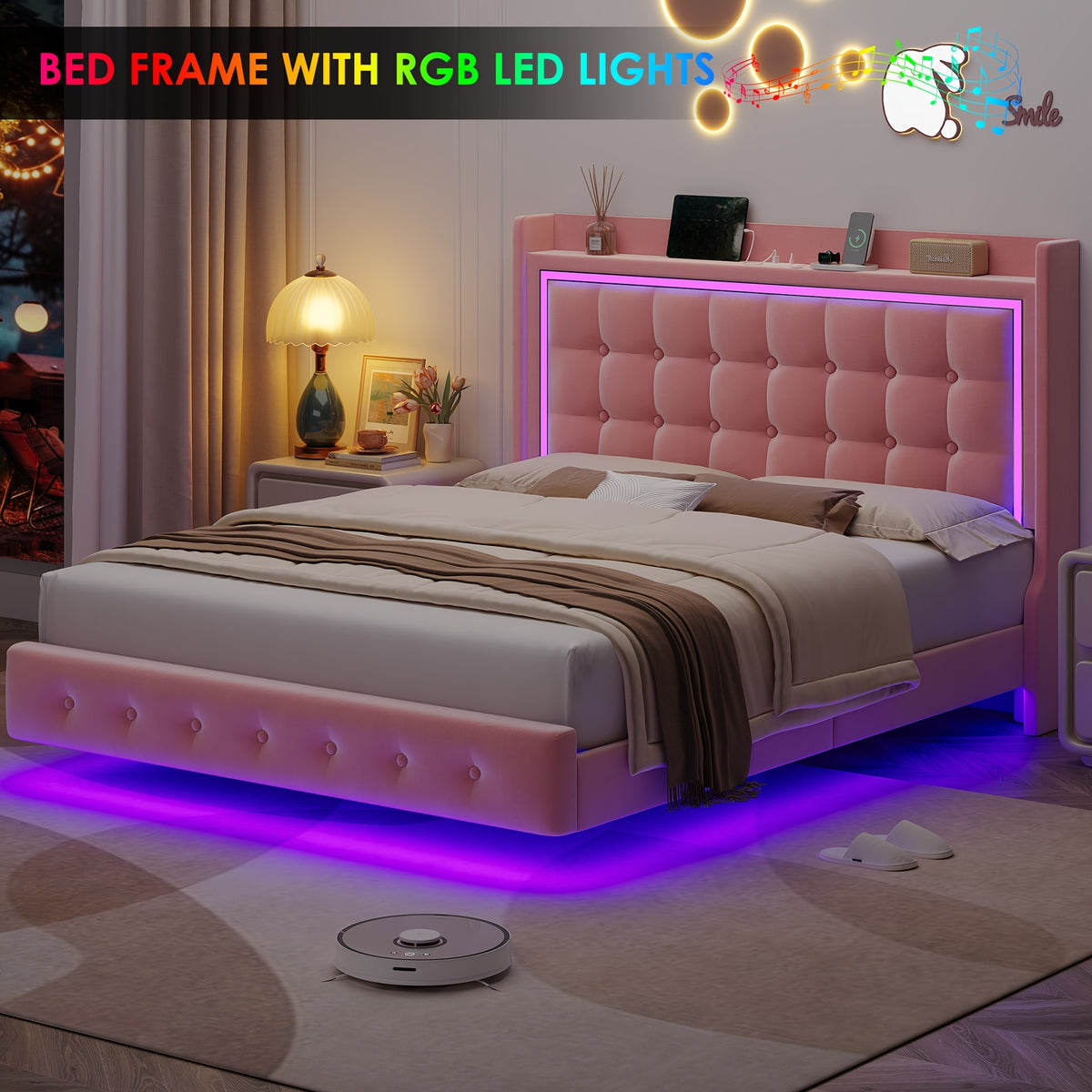 floating bed frame charging station type c usb ports - Temu