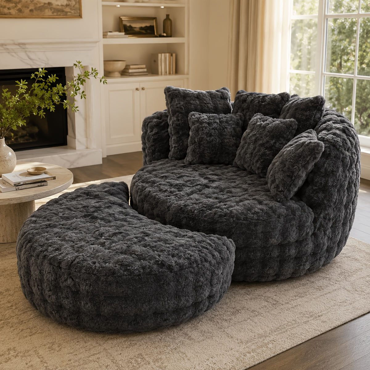 55 w x 75 oversized round sofa chair crescent   fluffy - Temu
