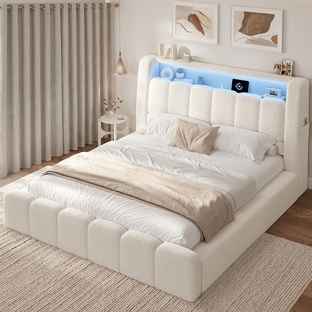 cloud bed frame cream white storage headboard built in led - Temu