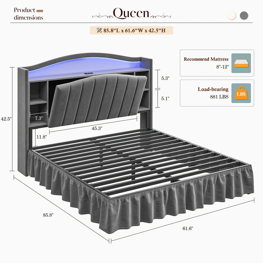 king queen full bed frame built in nightstand storage - Temu