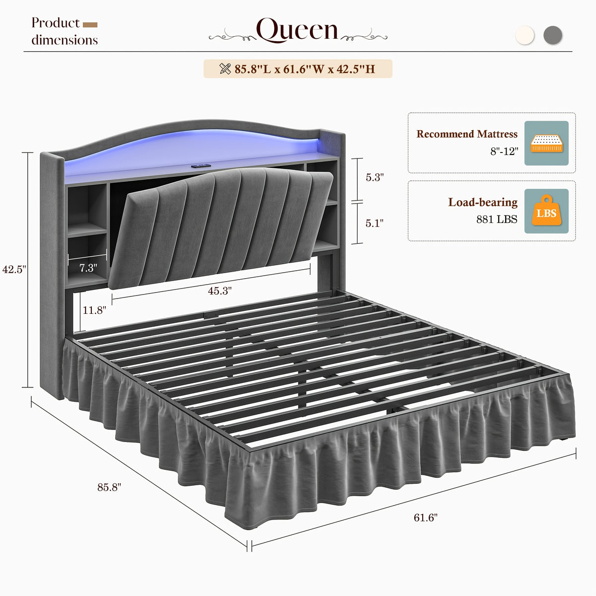 king queen full bed frame built in nightstand storage - Temu