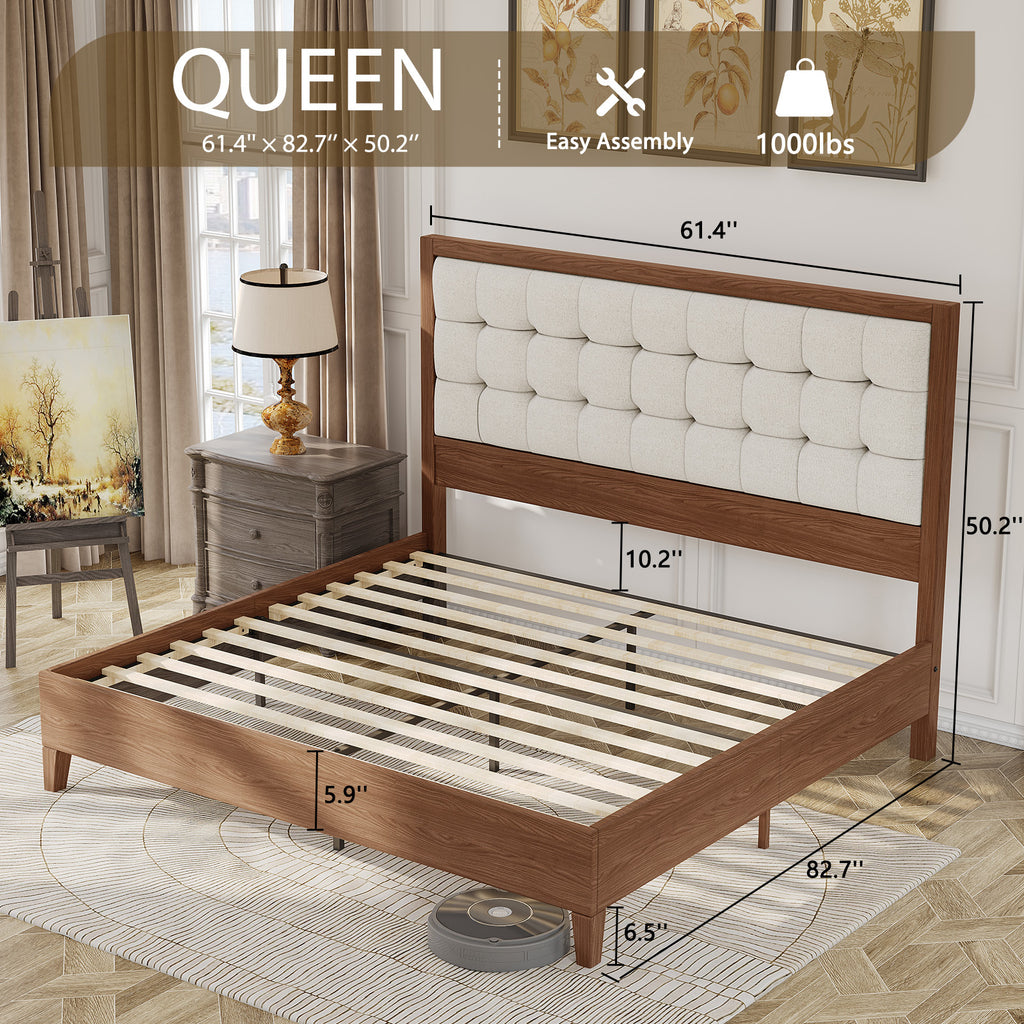 century wooden bed frame 49 high cushioned headboard - Temu