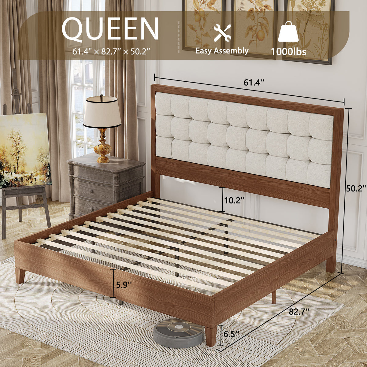century wooden bed frame 49 high cushioned headboard - Temu