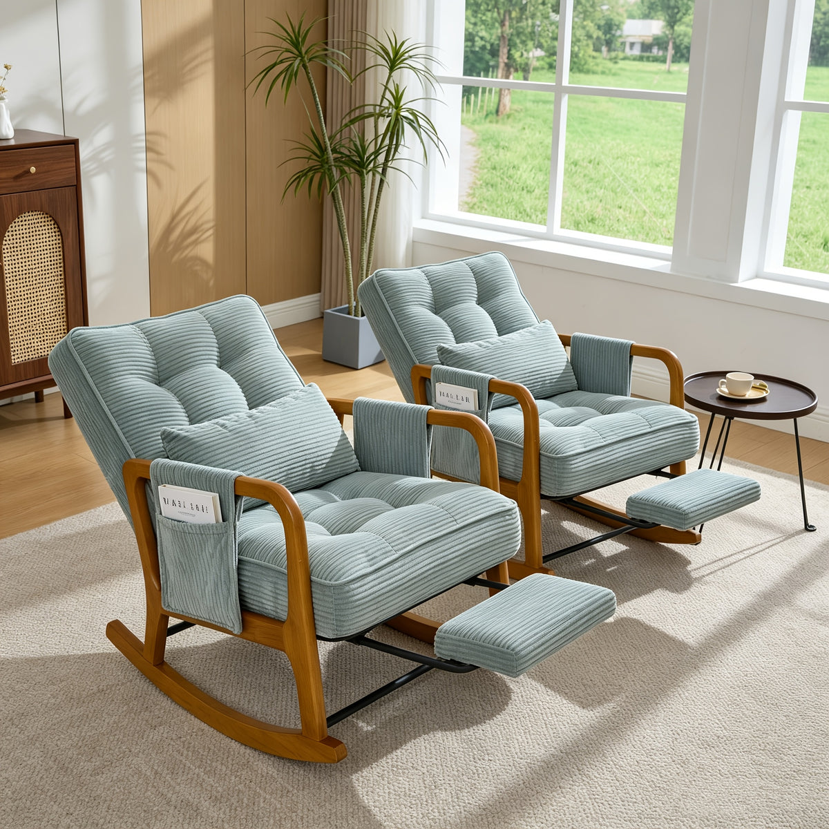 modern corduroy leisure rocking recliner side pocket - Temu