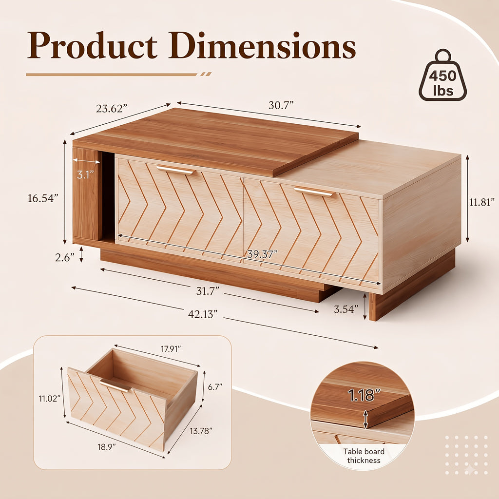 42 65 extendable coffee table storage   century modern - Temu