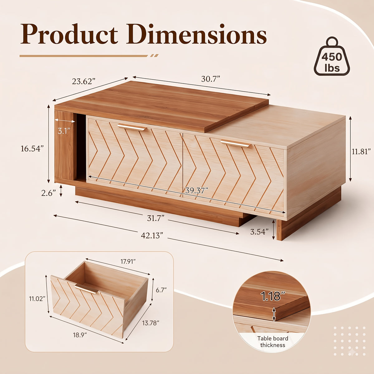 42 65 extendable coffee table storage   century modern - Temu