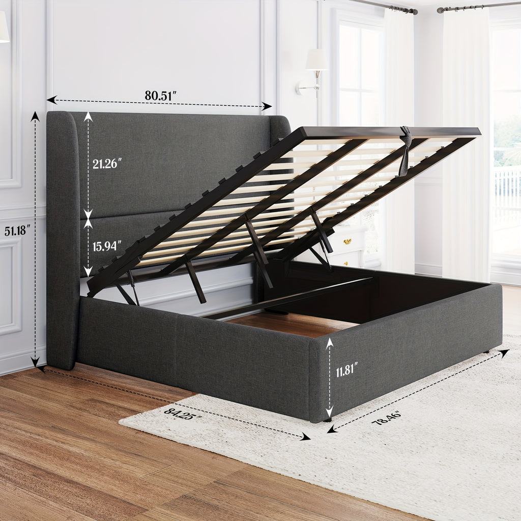 fabric lift storage bed frame featuring wingback - Temu