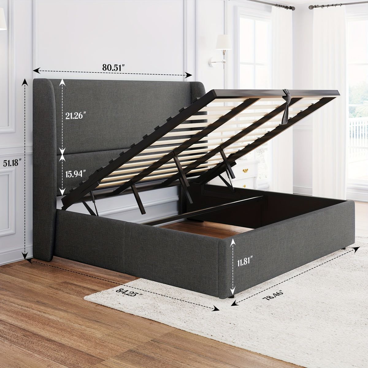 fabric lift storage bed frame featuring wingback - Temu