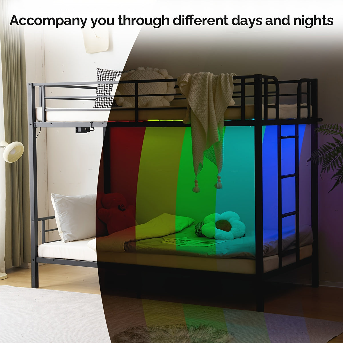 metal twin bunk bed framewith led lights non slip - Temu