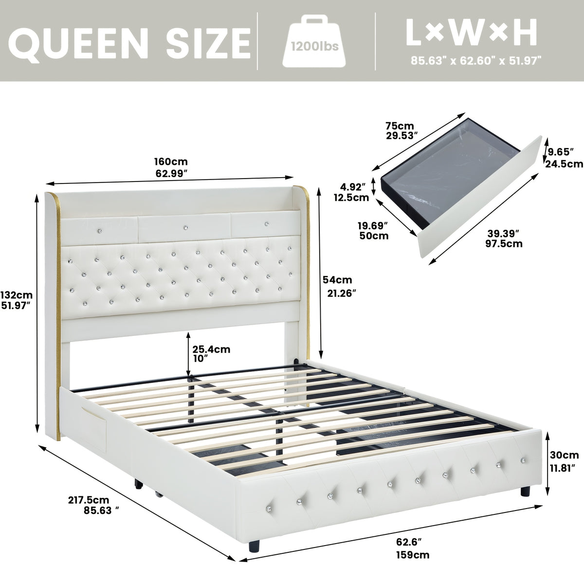 queen bed frame full size platform bed 2 removable - Temu