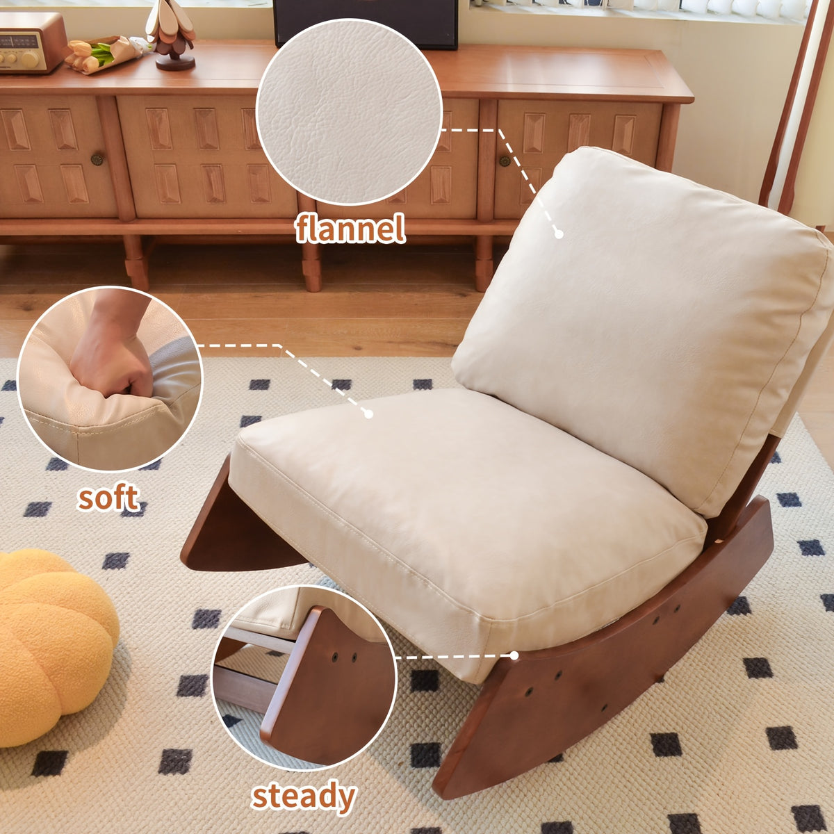 solid wood rocking accent chair pu leather upholstered comfy - Temu
