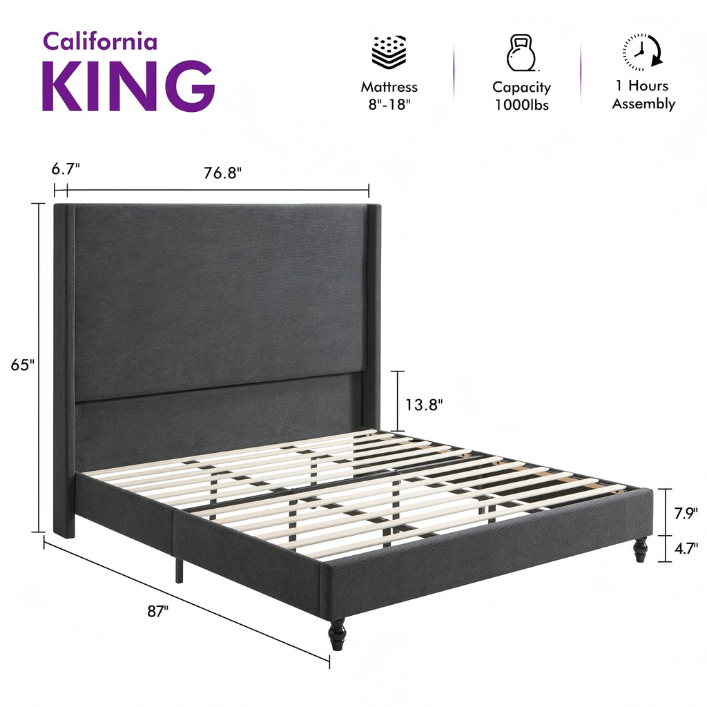 corduroy upholstered bed frame tall wingback - Temu