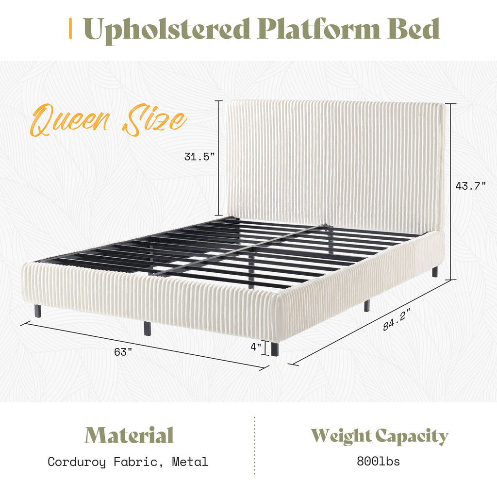 platform bed frame upholstered corduroy headboard fully - Temu