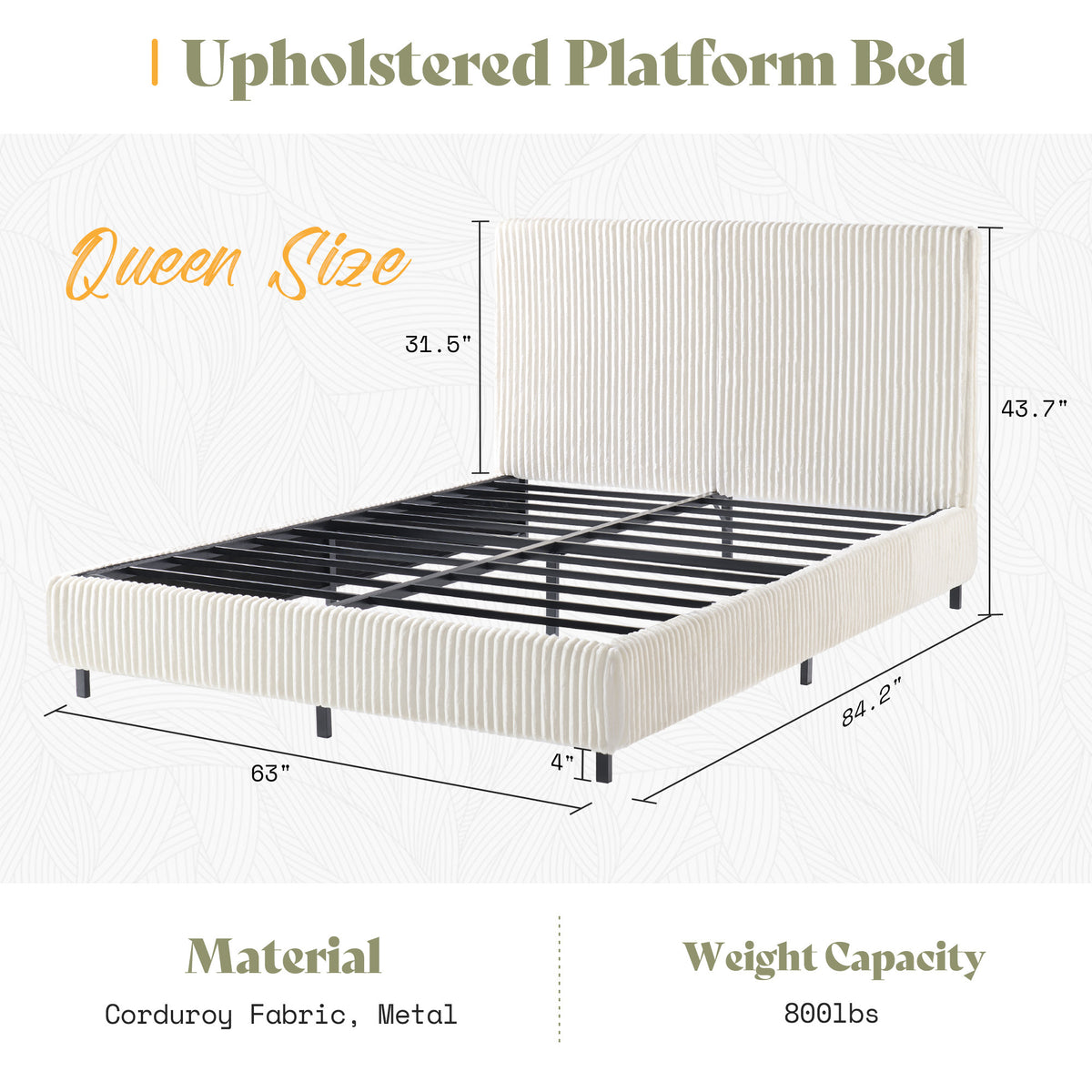 platform bed frame upholstered corduroy headboard fully - Temu
