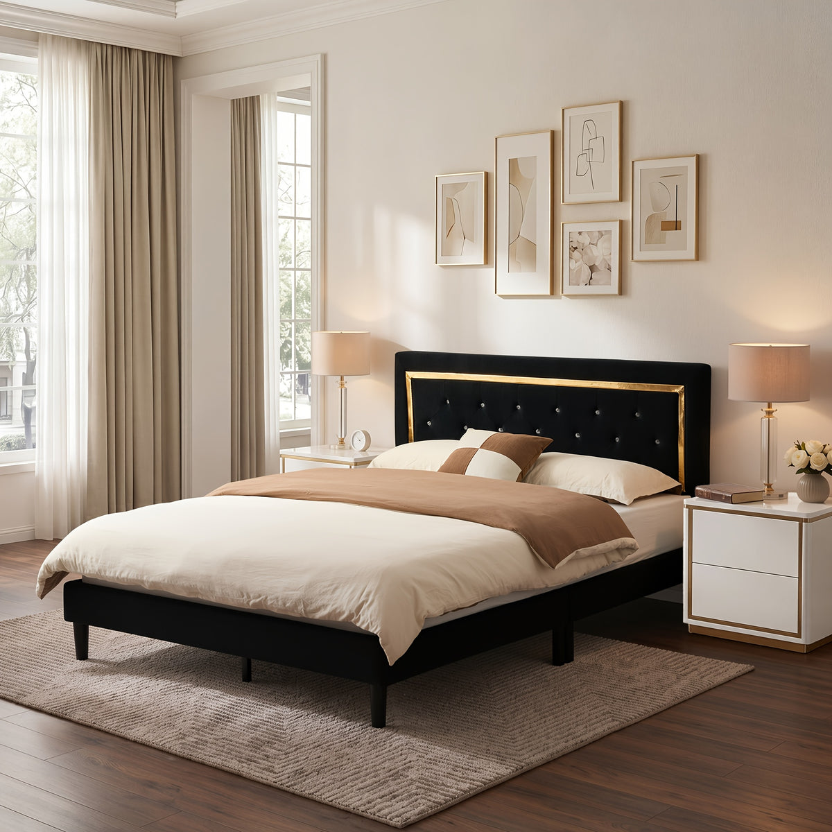 flannel upholstered platform bed frame integrated headboard - Temu