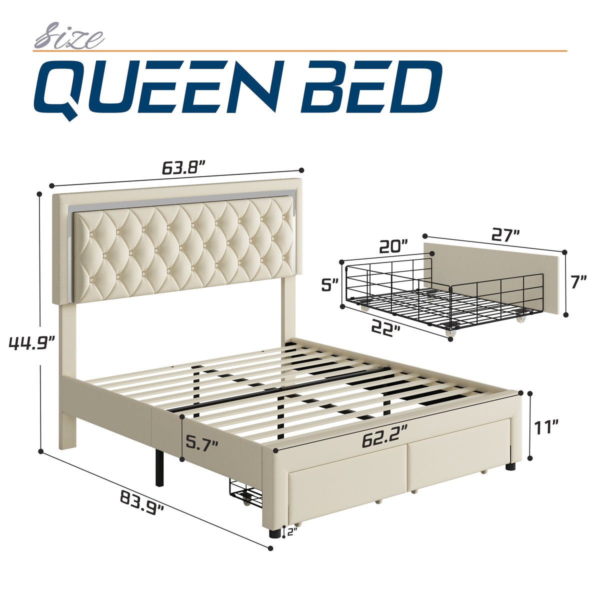 velvet upholstered led bed frame two storage drawers - Temu