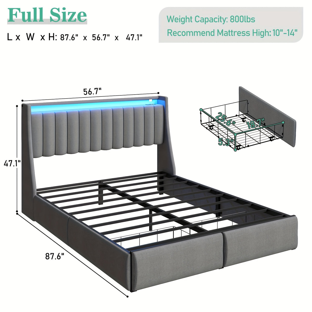 full queen king bed frame 2 storage drawers luxury wingback - Temu