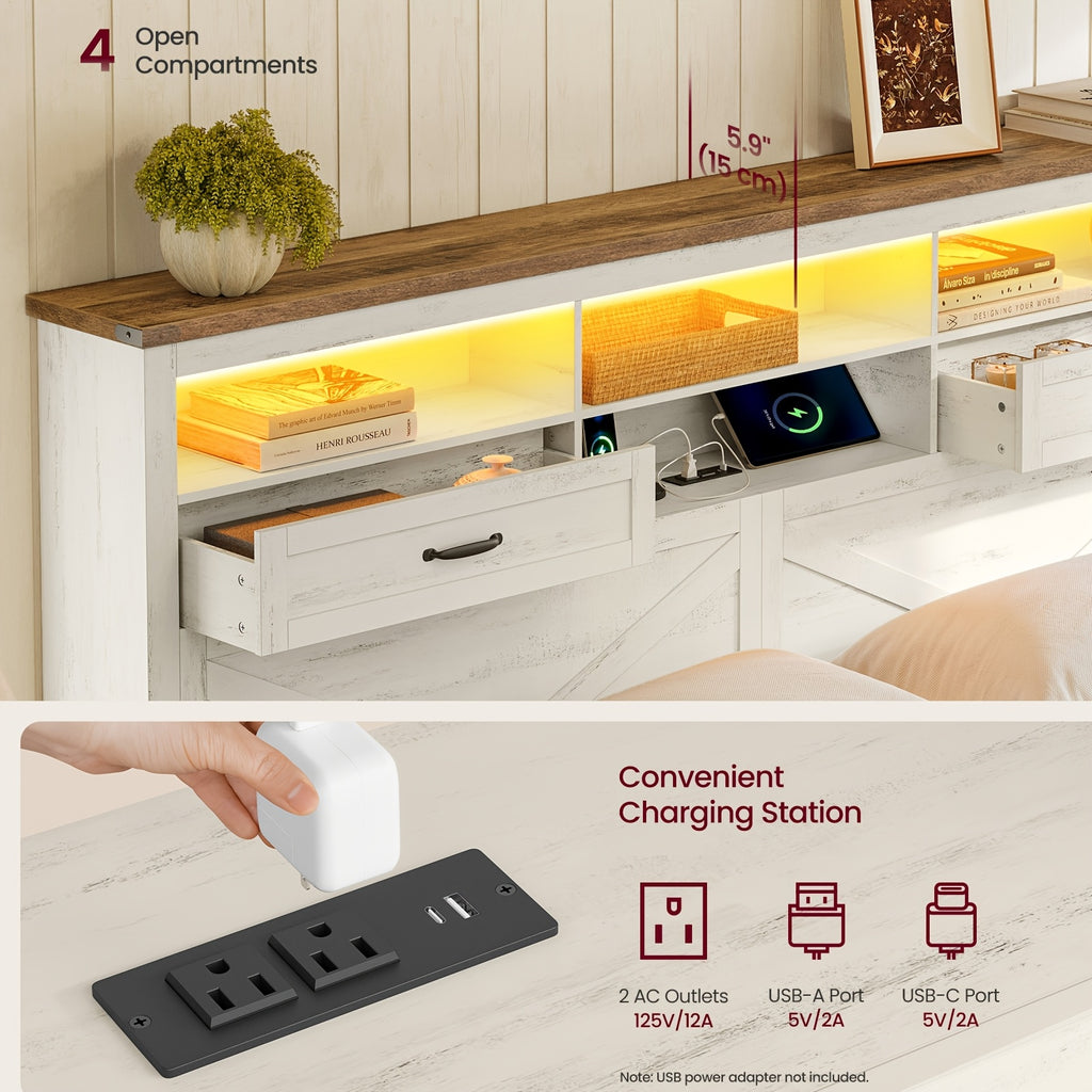 king size farmhouse bed frame charging station led lights 51 - Temu