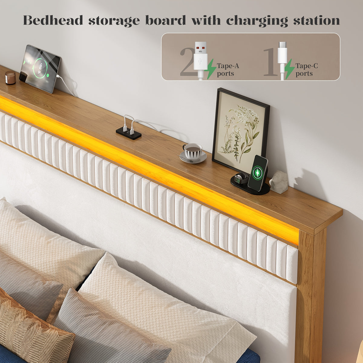 bed frame storage headboard shelf queen king size - Temu