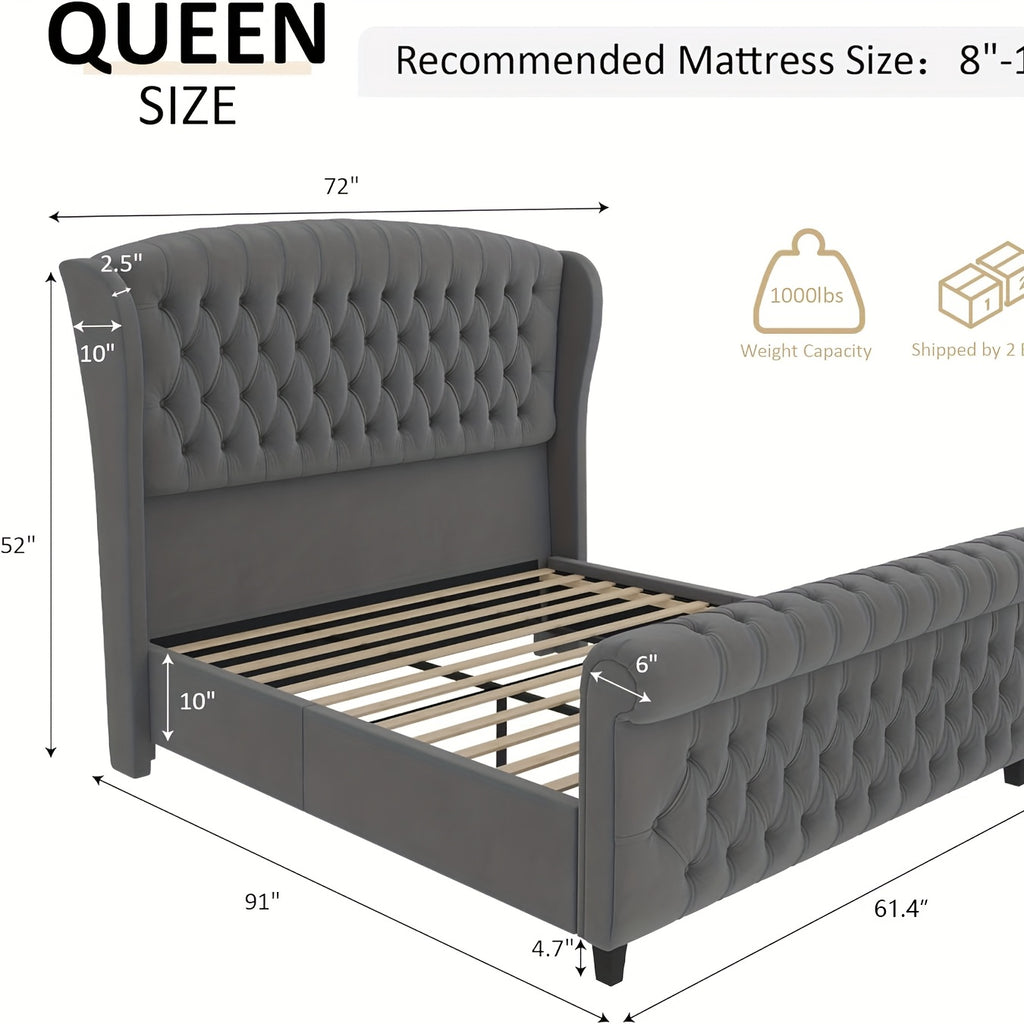 platform bed frame chenille upholstered   scroll - Temu