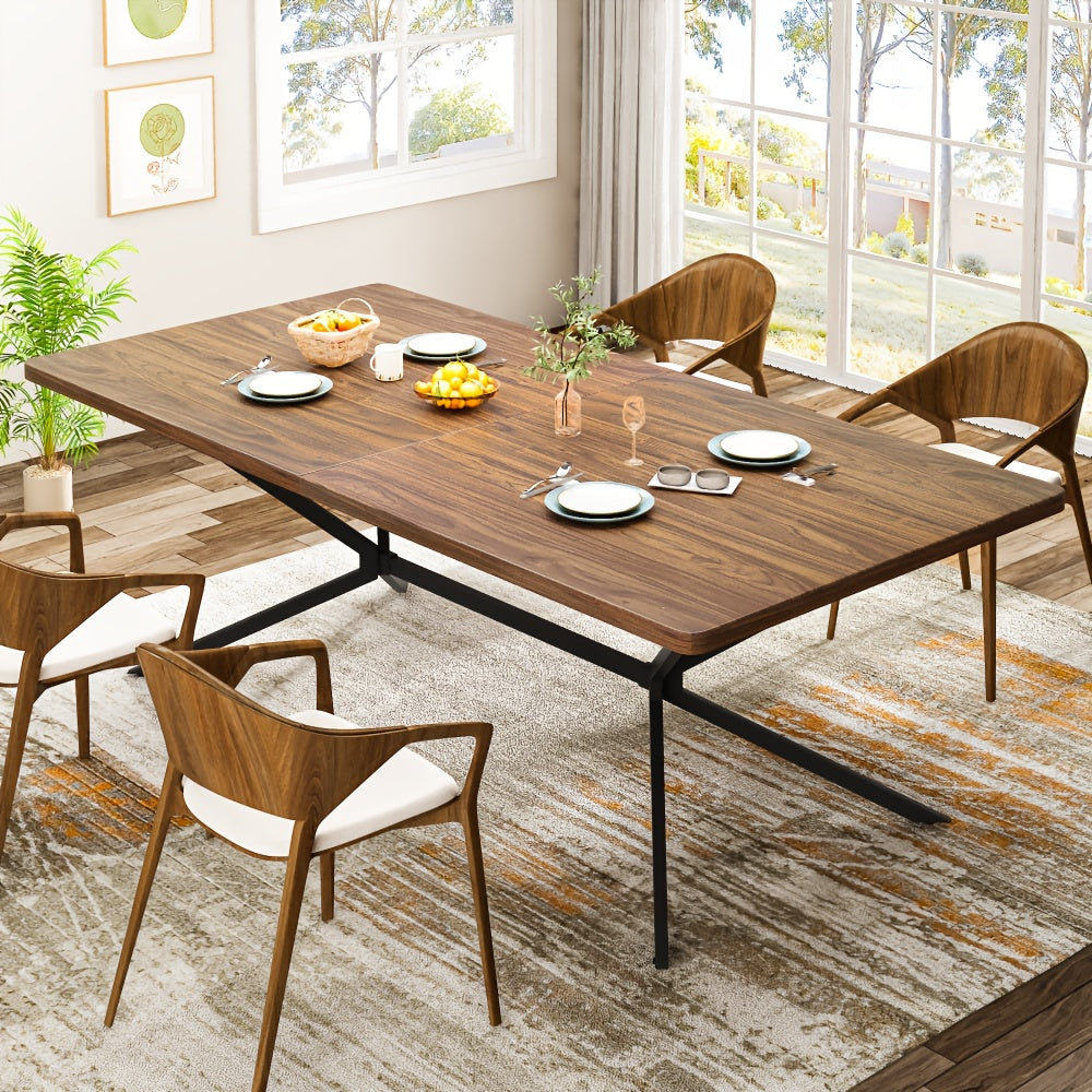 large wooden rectangular dining table metal legs suitable 6 - Temu
