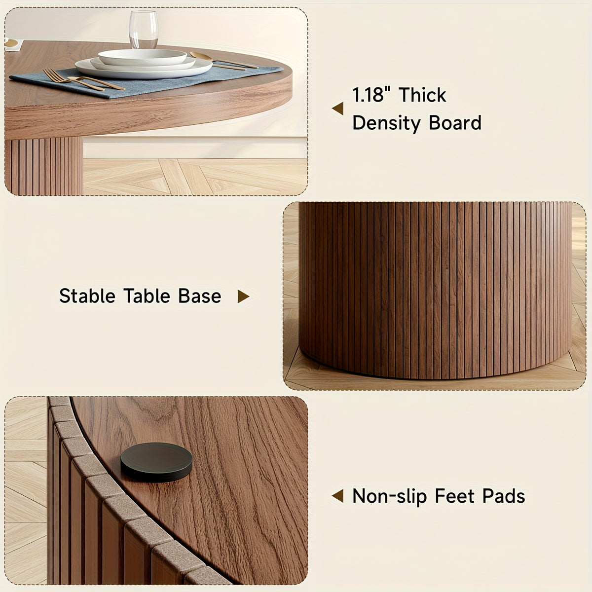 47 inch round dining table 4 circle kitchen table wood strip - Temu