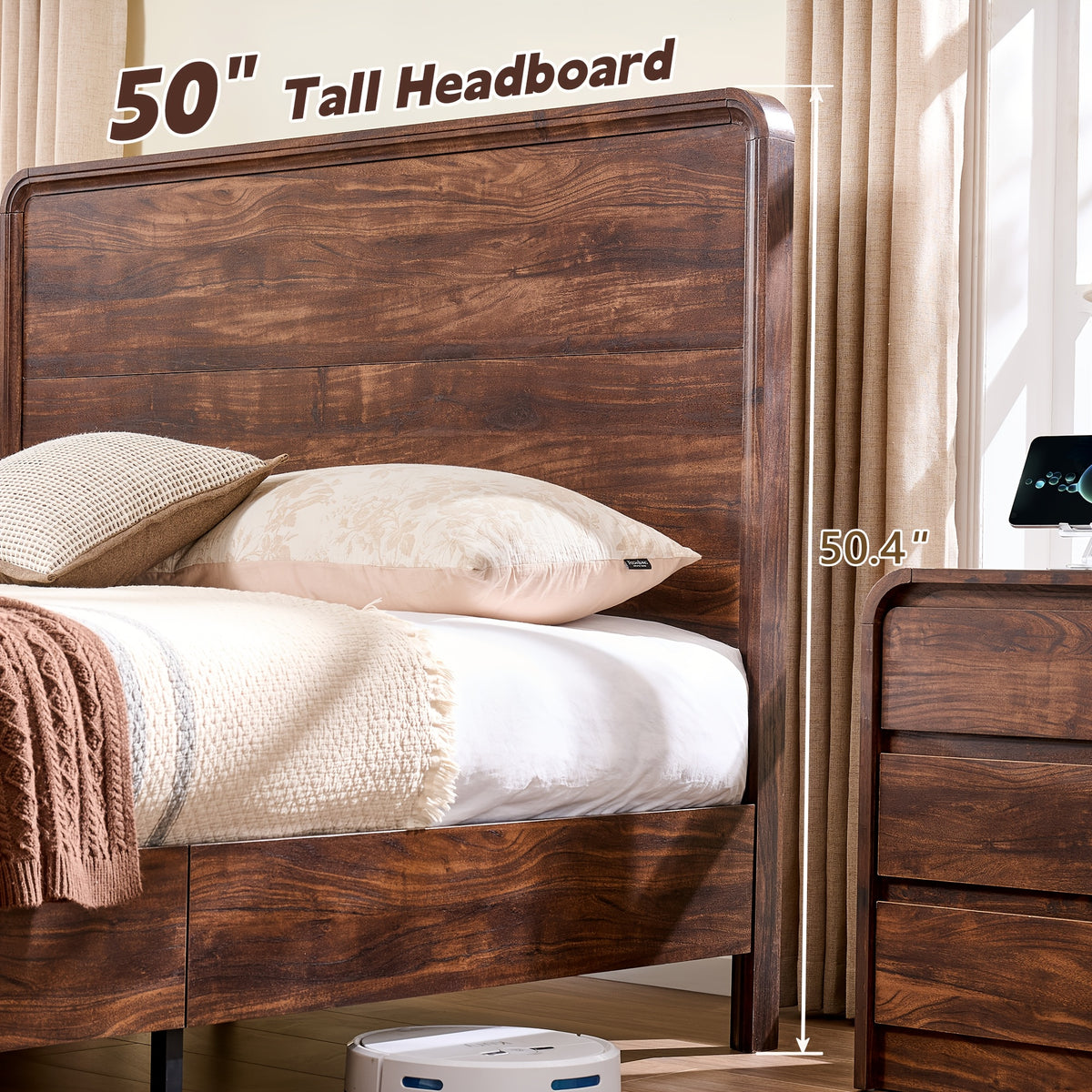size bed frame 50 tall headboard wood platform - Temu
