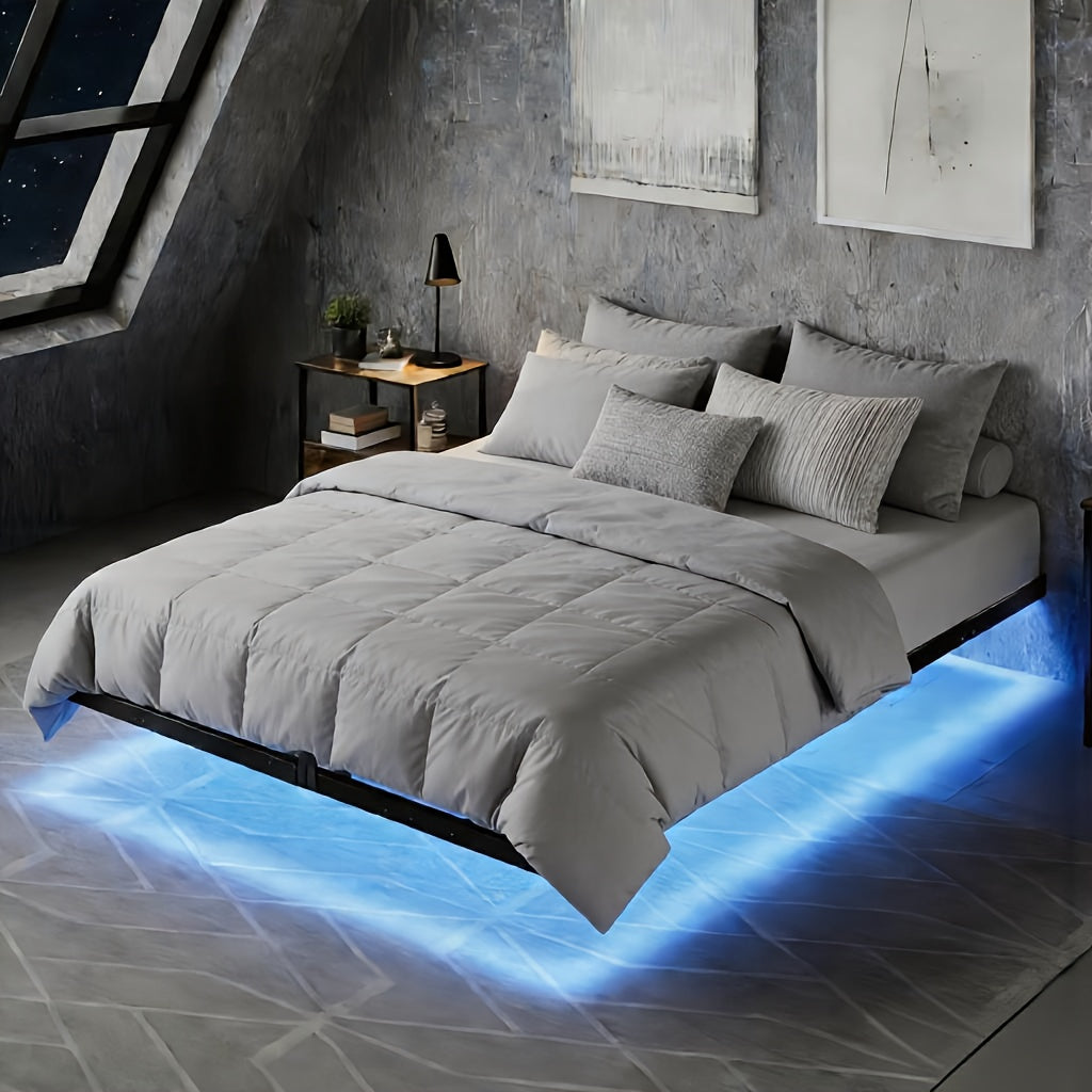 modern floating bed frame led lights full queen size heavy - Temu