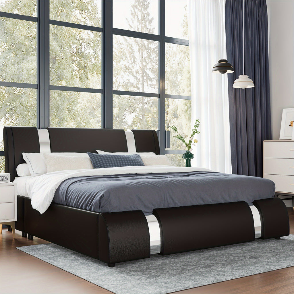 bed frame modern iron pieces decor faux leather - Temu