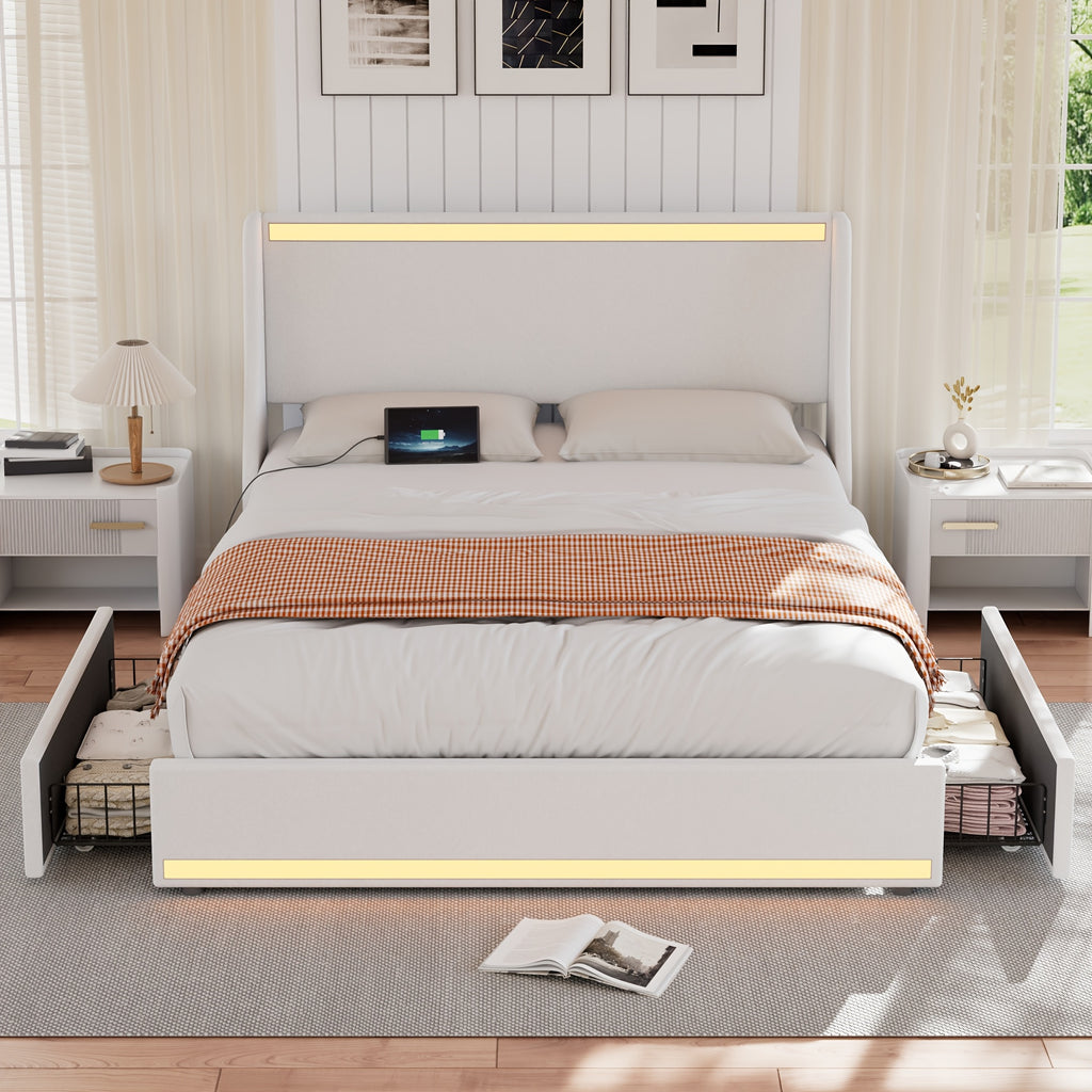 queen size bed frame storage drawers upholstered platform - Temu