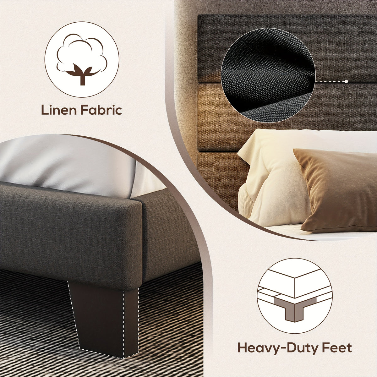 full queen king bed frame platform bed fabric - Temu