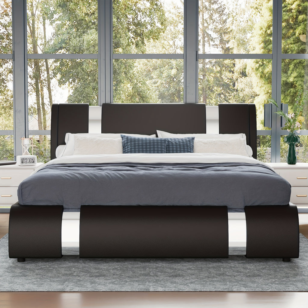 bed frame modern iron pieces decor faux leather - Temu