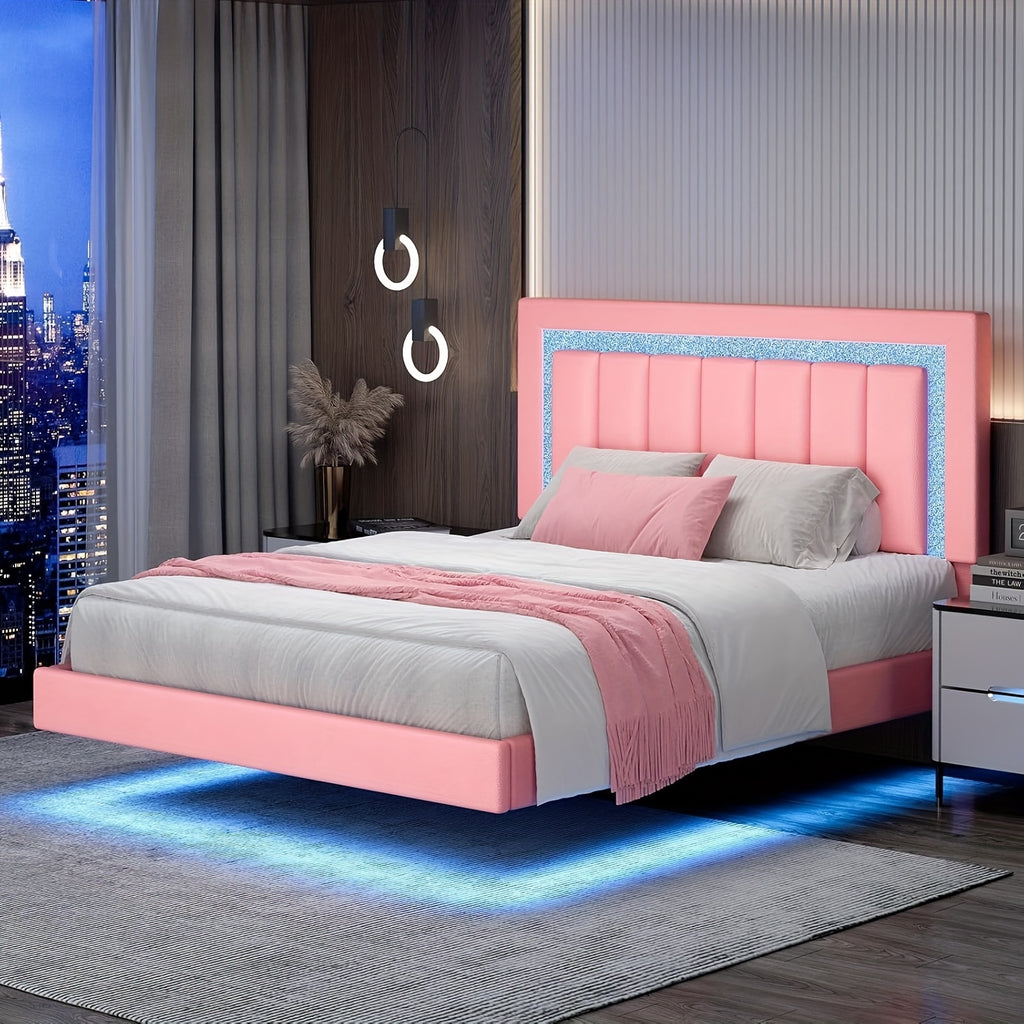 twin full queen smart led lights floating bed frame   - Temu
