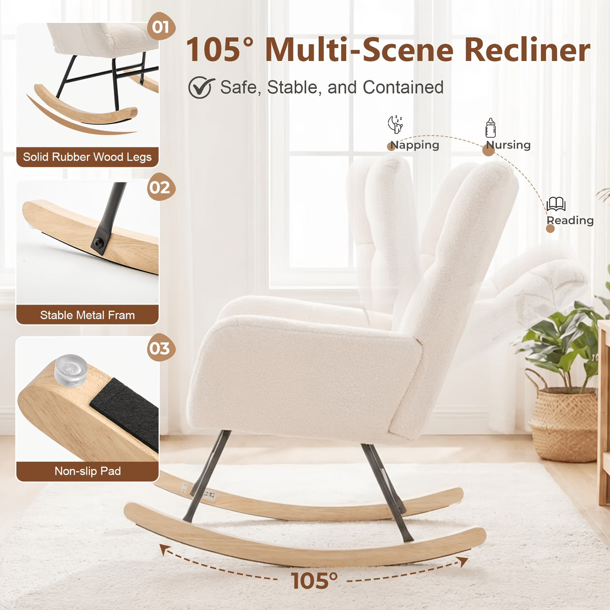 teddy upholstered rocking chair comfy glider rocker high - Temu