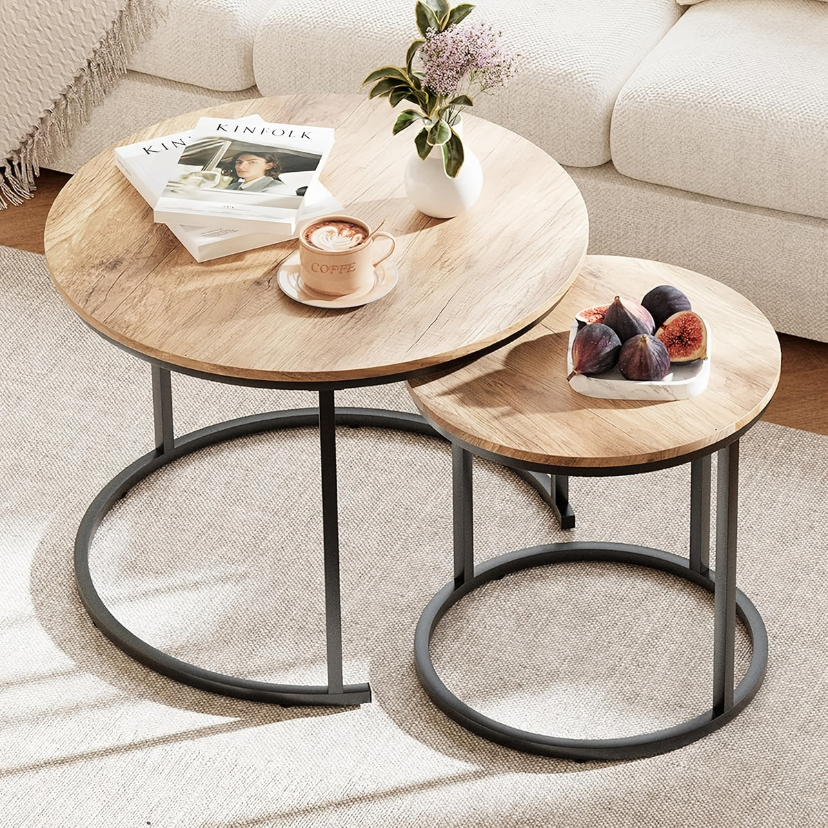 set two circular nesting tables featuring a white   - Temu