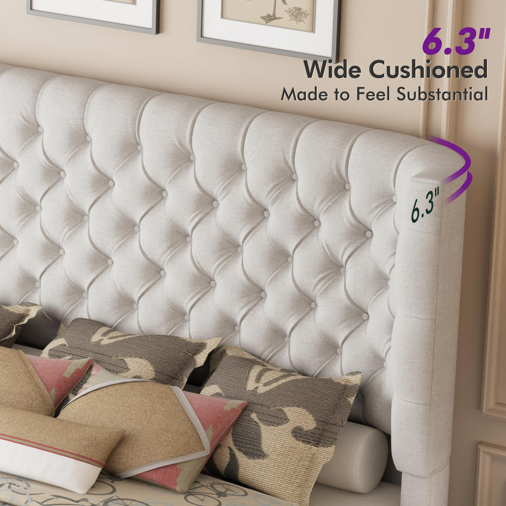 luxury upholstered platform bed frame 49 tall tufted - Temu